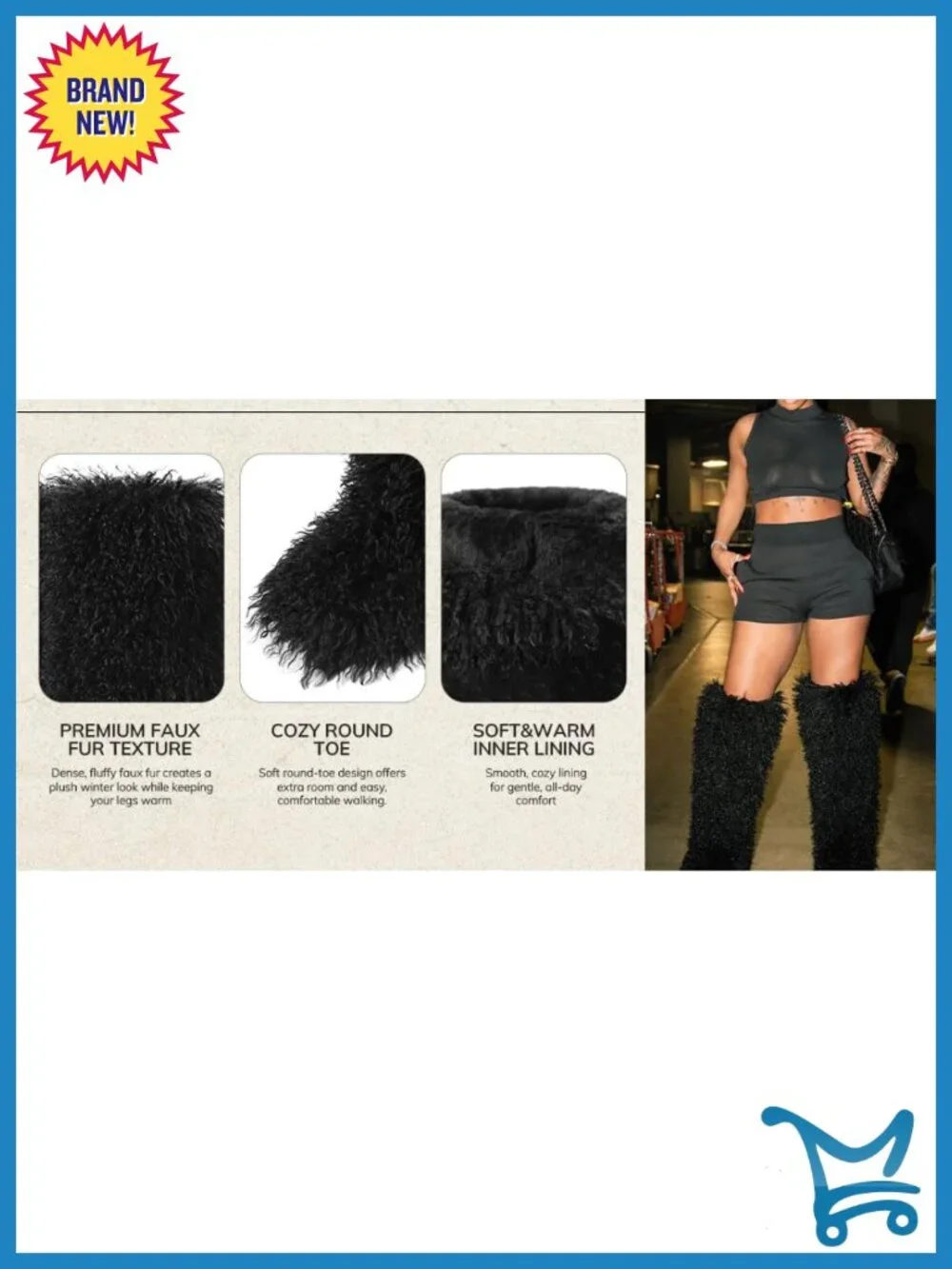 Over the Knee Faux Fur Boots, Tall Fluffy Thigh High Flat Winter Boots